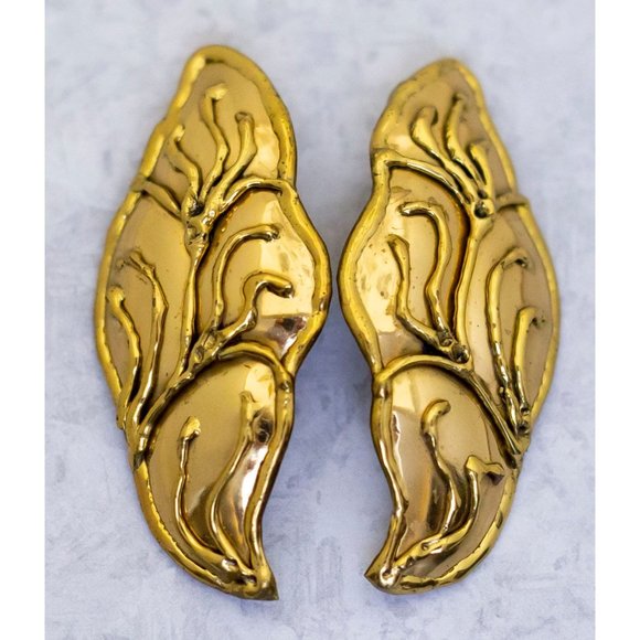 Vintage Large Art Nouveau Statement Gold Tone Stud Earrings - CF1 - Picture 3 of 4